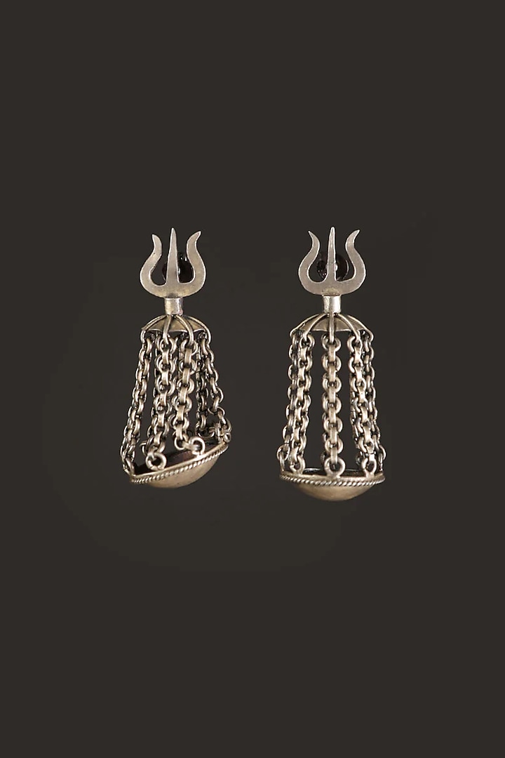 White Finish Long Dangler Earrings In Sterling Silver by Mero at Pernia's Pop Up Shop