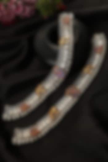 Two-Tone Finish Kundan Polki Payals In Sterling Silver (Set Of 2) by Mero at Pernia's Pop Up Shop