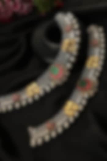 Two-Tone Finish Kundan Polki Payals In Sterling Silver (Set Of 2) by Mero at Pernia's Pop Up Shop