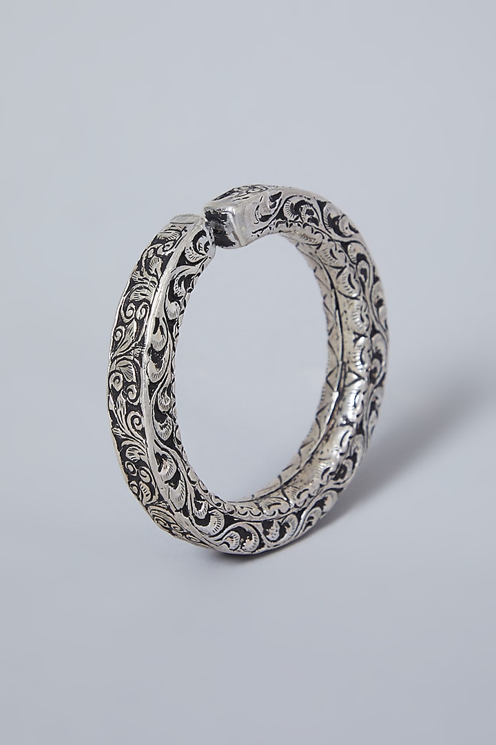 White Finish Handcrafted Kada In Sterling Silver by Mero