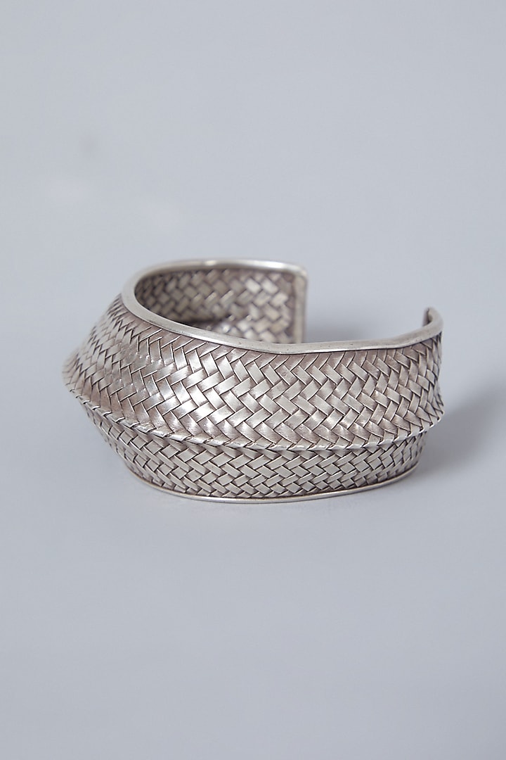 White Finish Textured Hand Cuff In Sterling Silver by Mero