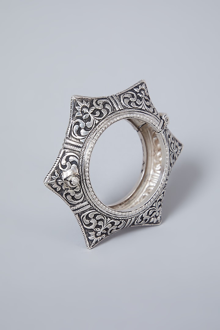 White Finish Handcrafted Star Kada In Sterling Silver by Mero
