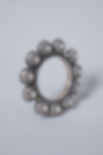 White Finish Ball Kada In Sterling Silver by Mero