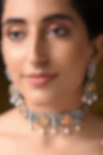 Two Tone Finish Pearl Tribal Necklace Set In Sterling Silver by Mero at Pernia's Pop Up Shop