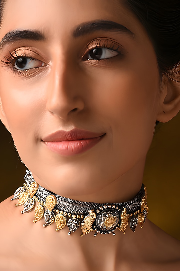 Two Tone Finish Tribal Choker Necklace In Sterling Silver by Mero at Pernia's Pop Up Shop
