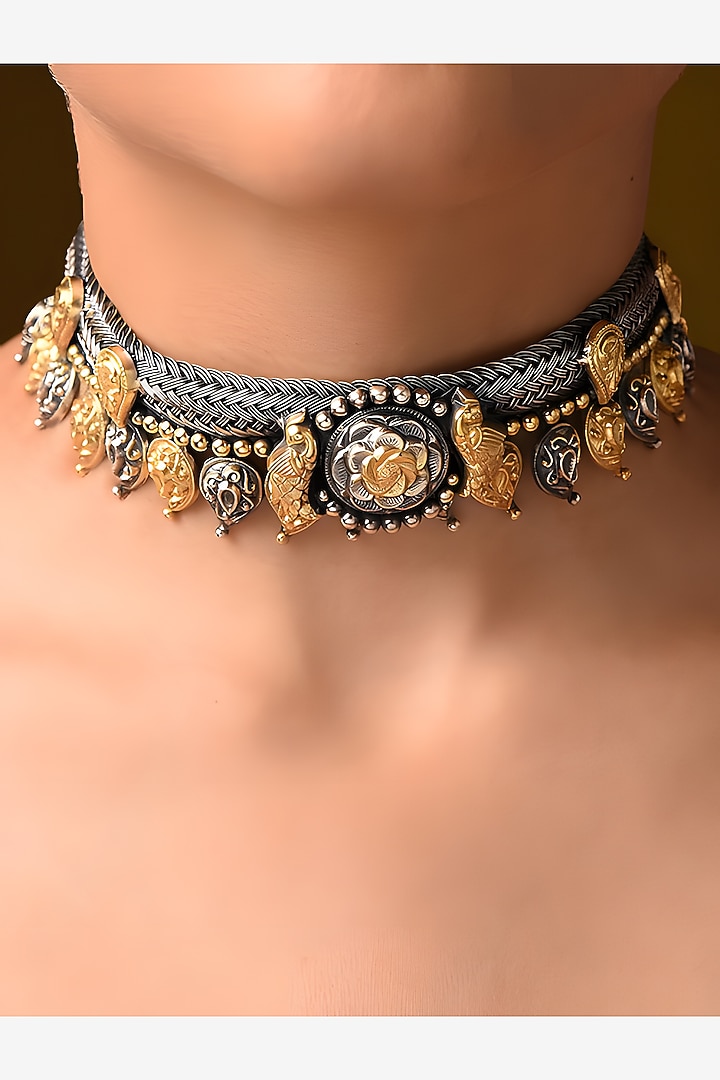 Two Tone Finish Tribal Choker Necklace In Sterling Silver by Mero at Pernia's Pop Up Shop