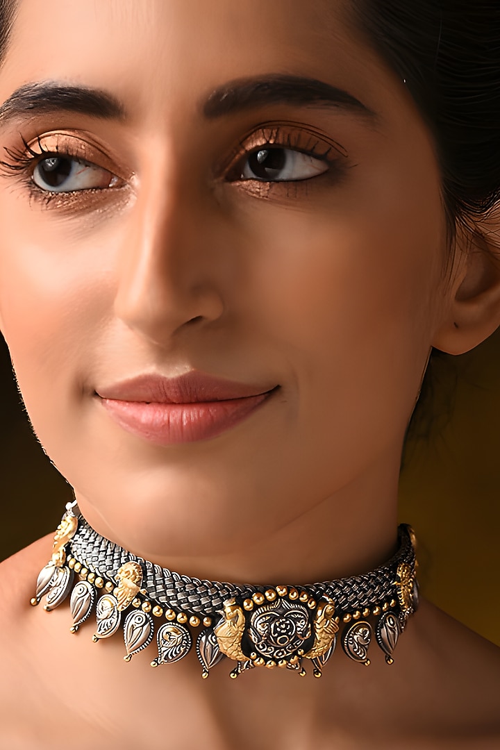 Two Tone Finish Tribal Choker Necklace In Sterling Silver by Mero at Pernia's Pop Up Shop