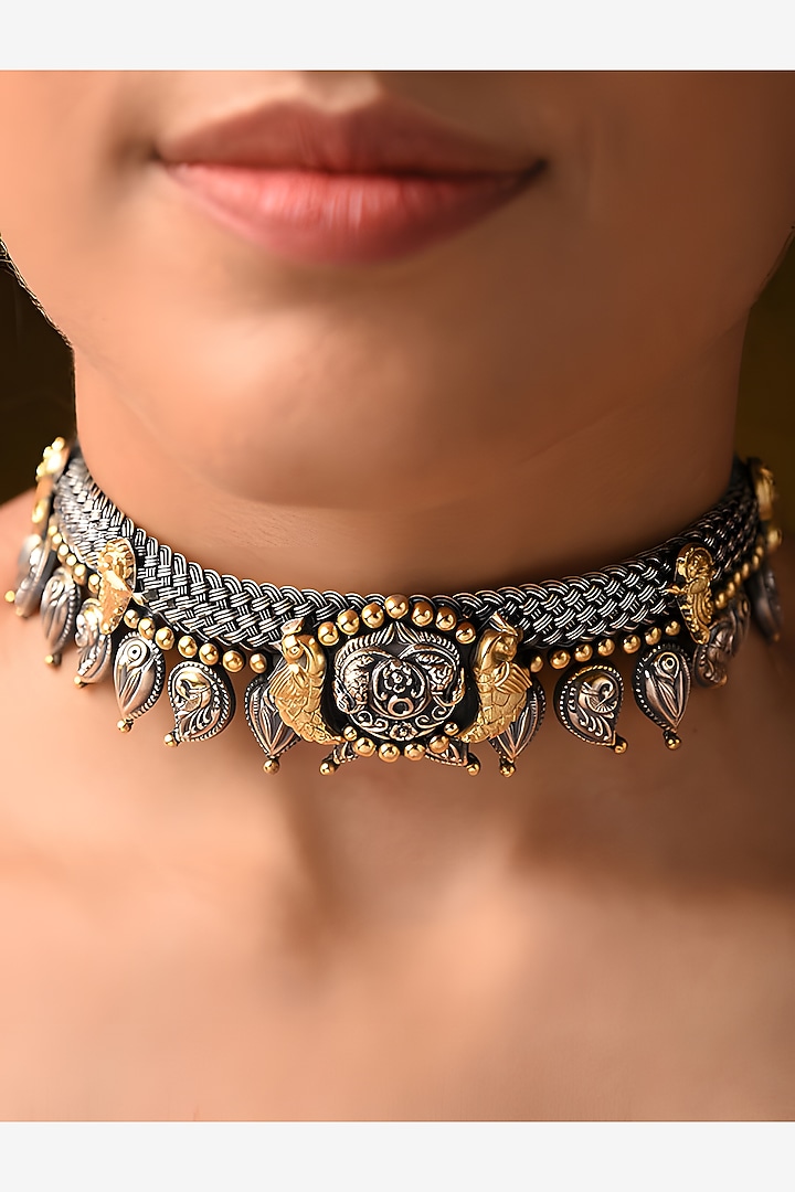 Two Tone Finish Tribal Choker Necklace In Sterling Silver by Mero at Pernia's Pop Up Shop