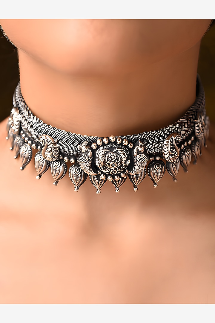 Silver Finish Tribal Choker Necklace In Sterling Silver by Mero at Pernia's Pop Up Shop