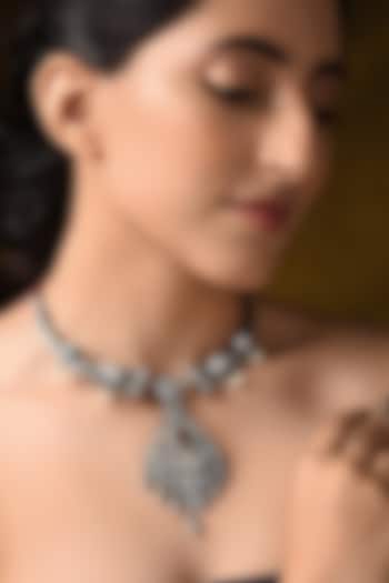 Silver Finish Red & Green Stone Tribal Necklace In Sterling Silver by Mero at Pernia's Pop Up Shop