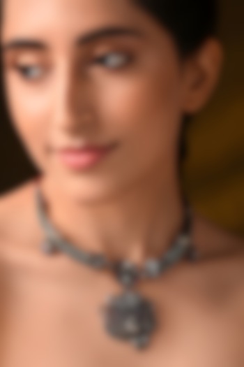 Silver Finish Red & Green Stone Tribal Necklace In Sterling Silver by Mero at Pernia's Pop Up Shop