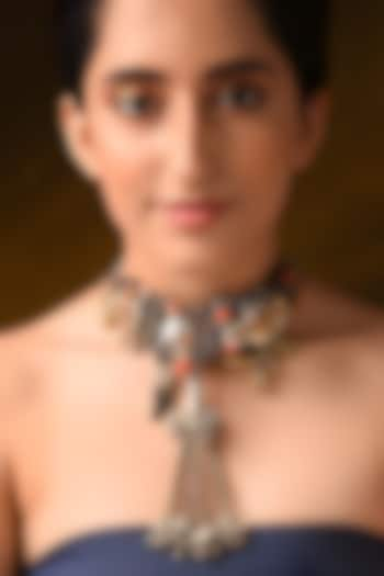 Two Tone Finish Kundan Polki Tribal Choker Necklace In Sterling Silver by Mero at Pernia's Pop Up Shop