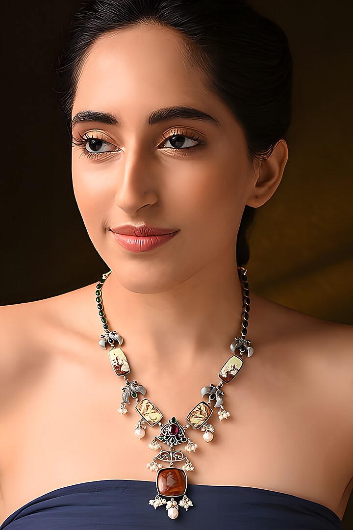 Silver Finish Red Stone Tribal Necklace In Sterling Silver by Mero at Pernia's Pop Up Shop