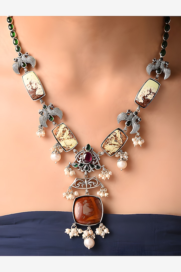 Silver Finish Red Stone Tribal Necklace In Sterling Silver by Mero at Pernia's Pop Up Shop