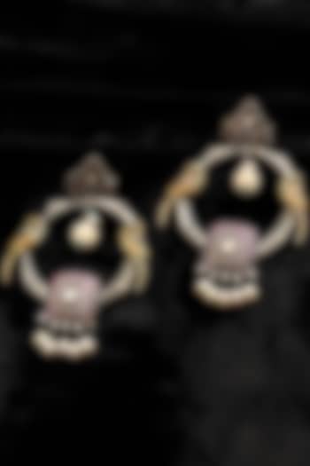 Two Tone Finish Multi-Colored Stone Temple Dangler Earrings In Sterling Silver by Mero at Pernia's Pop Up Shop