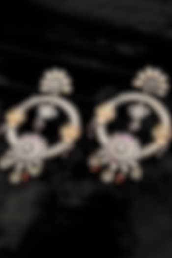 Two Tone Finish Multi-Colored Stone Temple Dangler Earrings In Sterling Silver by Mero at Pernia's Pop Up Shop