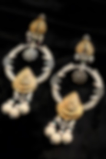 Two Tone Finish Multi-Colored Stone Temple Dangler Earrings In Sterling Silver by Mero at Pernia's Pop Up Shop