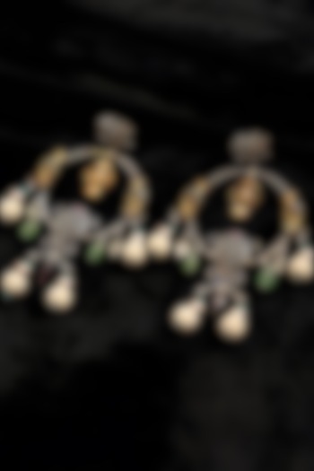 Two Tone Finish Multi-Colored Stone Temple Dangler Earrings In Sterling Silver by Mero at Pernia's Pop Up Shop