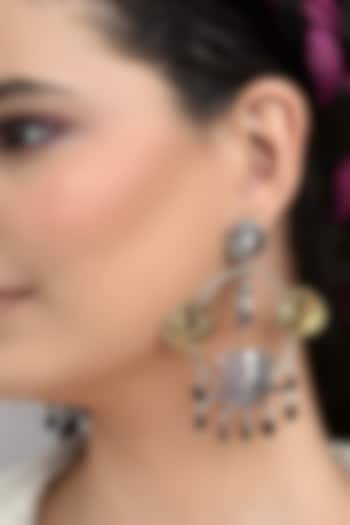 Two Tone Finish Multi-Colored Stone Temple Dangler Earrings In Sterling Silver by Mero at Pernia's Pop Up Shop