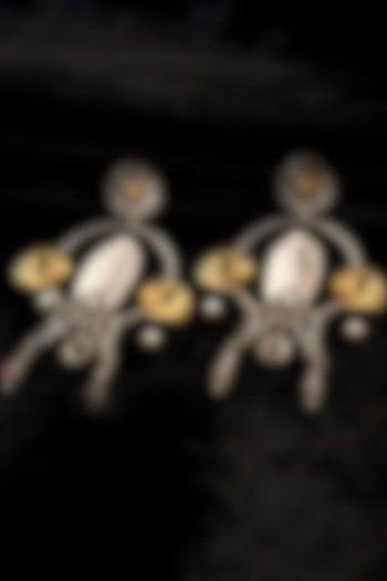 Two Tone Finish Multi-Colored Stone Temple Dangler Earrings In Sterling Silver by Mero at Pernia's Pop Up Shop