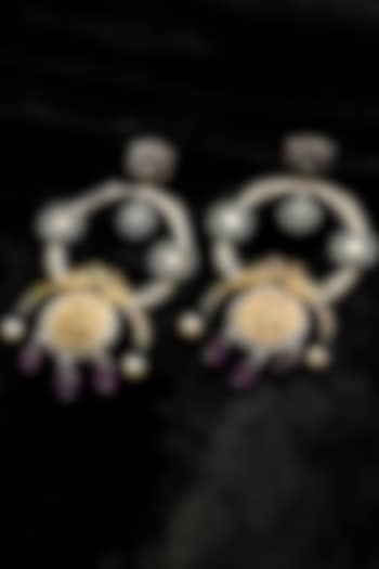 Two Tone Finish Multi-Colored Stone Temple Dangler Earrings In Sterling Silver by Mero at Pernia's Pop Up Shop