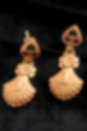 Gold Finish Kundan Polki Temple Dangler Earrings In Sterling Silver by Mero at Pernia's Pop Up Shop