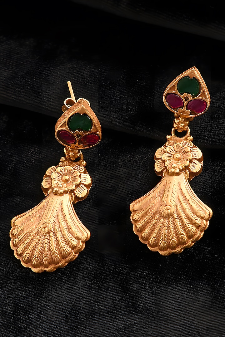Gold Finish Kundan Polki Temple Dangler Earrings In Sterling Silver by Mero at Pernia's Pop Up Shop