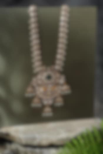 Gold Finish Moissanite Stone Long Temple Necklace In Sterling Silver by Mero at Pernia's Pop Up Shop