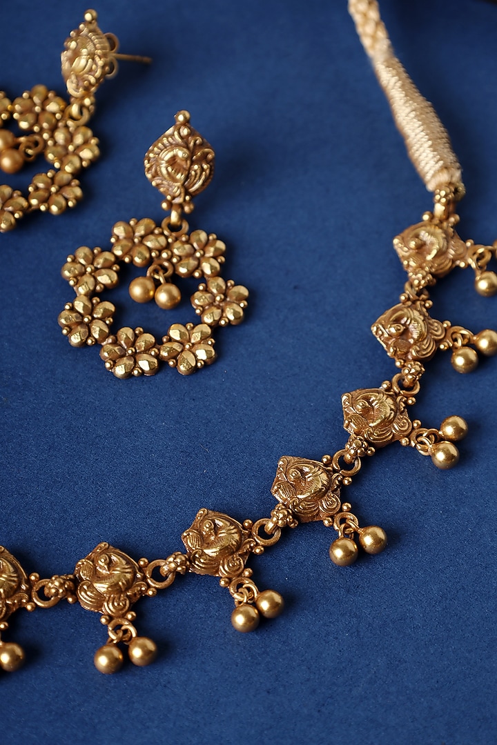 Gold Finish Ghungroo Tribal Necklace Set In Sterling Silver by Mero at Pernia's Pop Up Shop