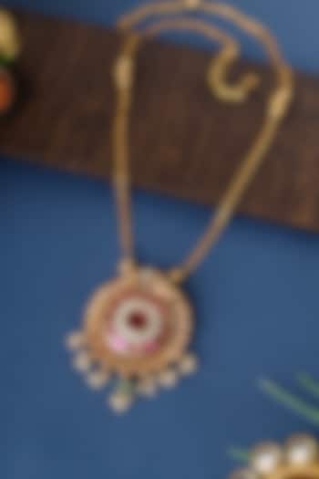Gold Finish Kundan Peacock Pendant Necklace In Sterling Silver by Mero at Pernia's Pop Up Shop