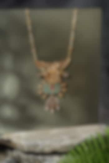 Gold Finish Turquoise Stone Long Pendant Necklace In Sterling Silver by Mero at Pernia's Pop Up Shop