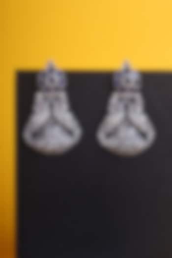 White Finish Blue Kemp stone Temple Peacock Earrings In Sterling Silver by Mero at Pernia's Pop Up Shop