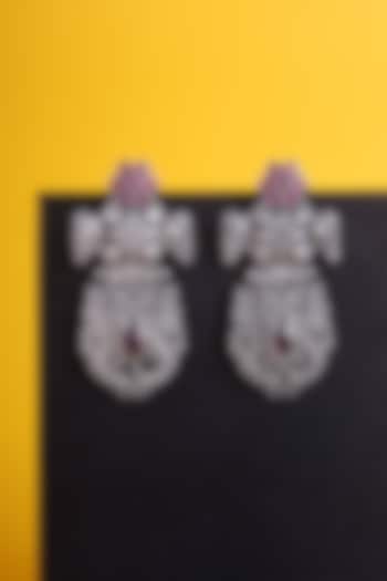 White Finish Pink Kemp stone Temple Floral Earrings In Sterling Silver by Mero at Pernia's Pop Up Shop