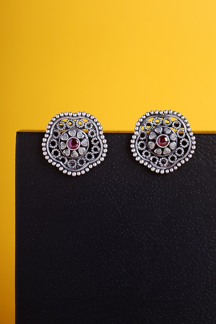 White Finish Kemp stone Temple Stud Earrings In Sterling Silver by Mero at Pernia's Pop Up Shop