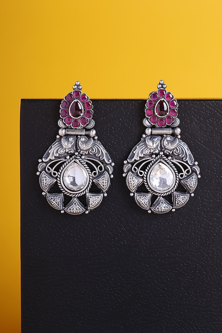 White Finish CZ & Kemp stone Temple Earrings In Sterling Silver by Mero at Pernia's Pop Up Shop