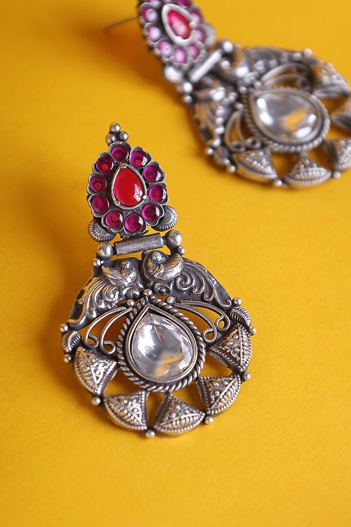 White Finish CZ & Kemp stone Temple Earrings In Sterling Silver by Mero at Pernia's Pop Up Shop