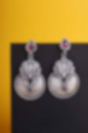 White Finish Red Kemp stone Temple Floral Drop Earrings In Sterling Silver by Mero at Pernia's Pop Up Shop