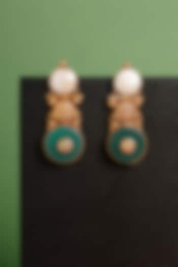 Gold Finish Mother Of Pearl Temple Earrings In Sterling Silver by Mero at Pernia's Pop Up Shop