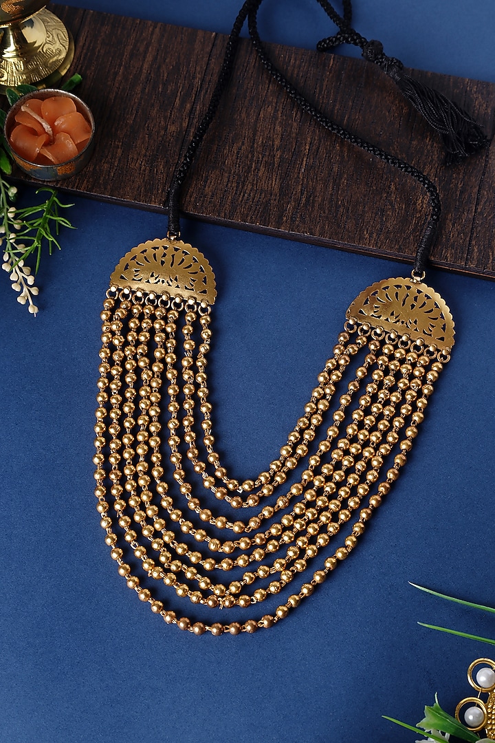 Gold Plated Beaded Layered Necklace In Sterling Silver by Mero at Pernia's Pop Up Shop