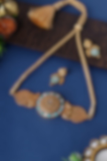 Gold Finish Turquoise Stone Temple Choker Necklace Set In Sterling Silver by Mero at Pernia's Pop Up Shop