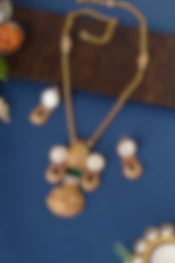 Gold Finish Kundan Temple Pendant Necklace Set In Sterling Silver by Mero at Pernia's Pop Up Shop