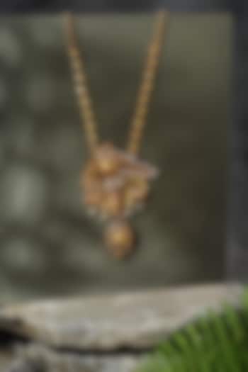 Gold Finish Peacock & Cow Motif Temple Necklace In Sterling Silver by Mero at Pernia's Pop Up Shop
