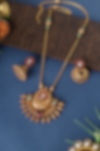 Gold Finish Kundan Tribal Pendant Necklace Set In Sterling Silver by Mero at Pernia's Pop Up Shop