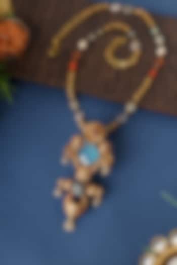 Gold Finish Calcedonia Stone Long Pendant Necklace In Sterling Silver by Mero at Pernia's Pop Up Shop