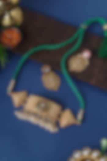 Gold Finish Kundan Polki Temple Choker Necklace Set In Sterling Silver by Mero at Pernia's Pop Up Shop