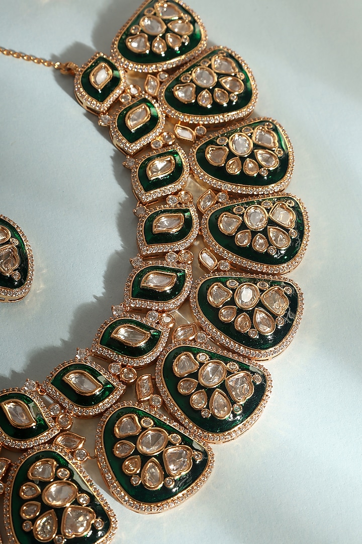 Gold Finish Green Moissanite Stone Necklace Set In Sterling Silver by Mero at Pernia's Pop Up Shop