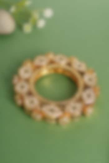 Gold Finish Green Moissanite Stone Kada In Sterling Silver by Mero at Pernia's Pop Up Shop