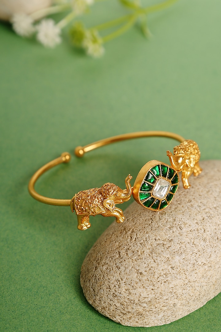 Gold Finish Elephant Motif Openable Temple Kada by Mero at Pernia's Pop Up Shop