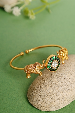 Gold Finish Elephant Motif Openable Temple Kada by Mero