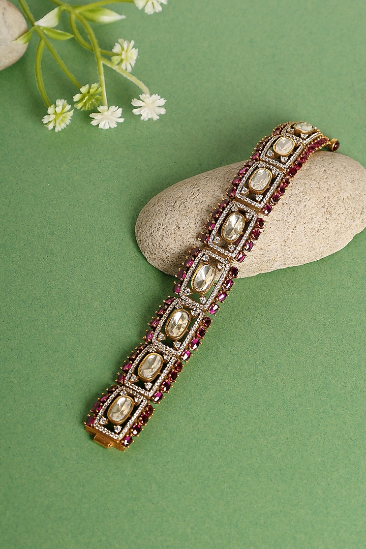 Gold Finish Moissanite Stone Bracelet In Sterling Silver by Mero at Pernia's Pop Up Shop